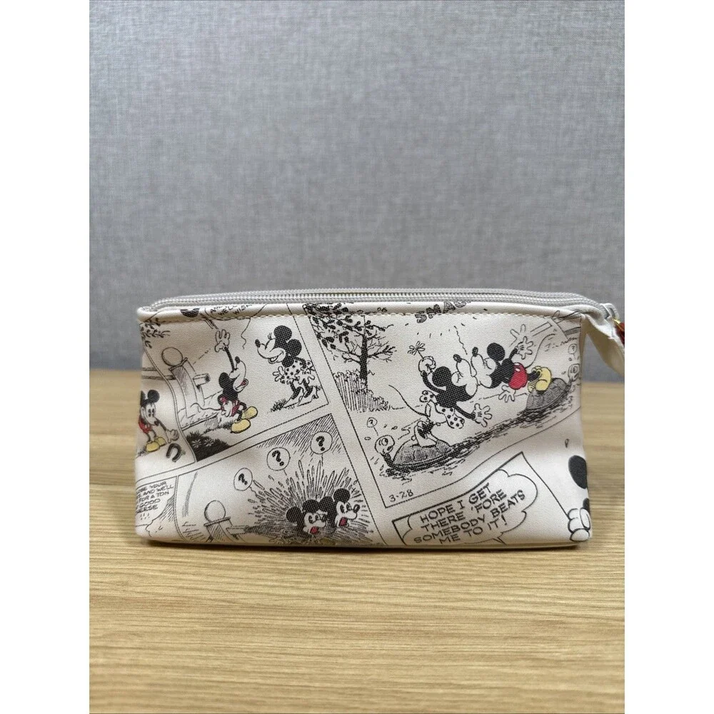 Disney Mickey Mouse Comic Strip Zipper Pouch Makeup Bag Hallmark Faux Leather